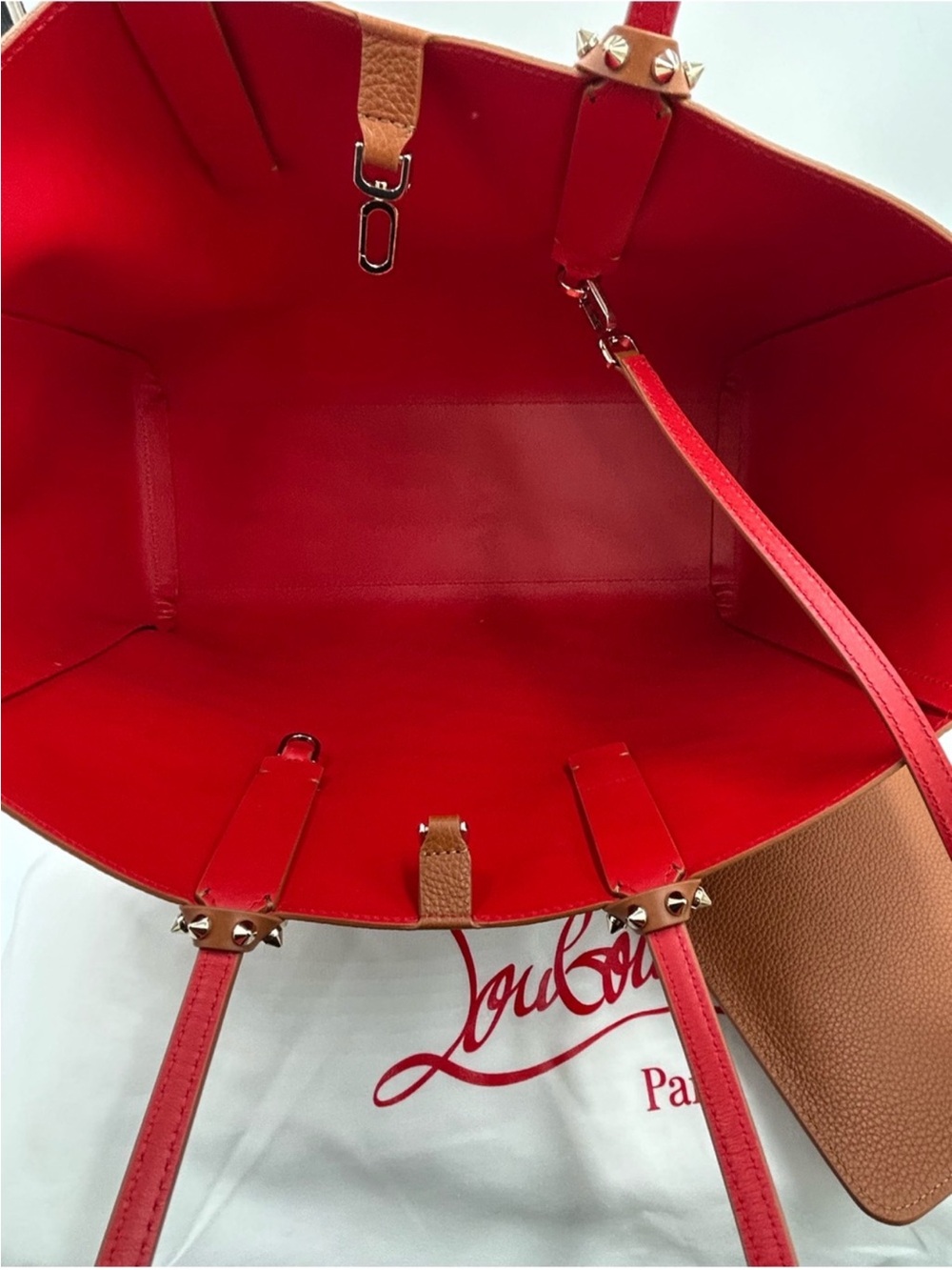 Christian Louboutin Cabata Brown Leather Tote with Red Interior - Picture 10 of 16